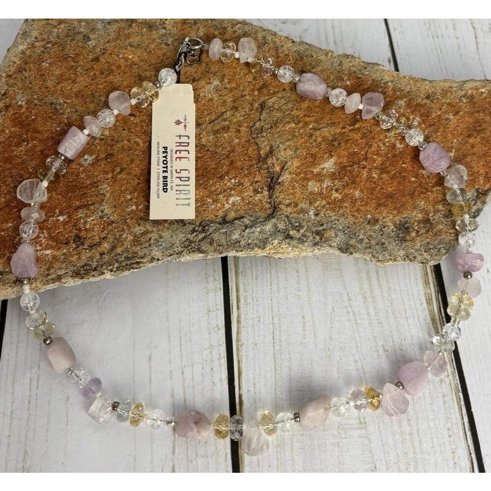 Peyote Bird Free Spirit Sterling Silver Multi Gemstone Rose Quartz Necklace J182